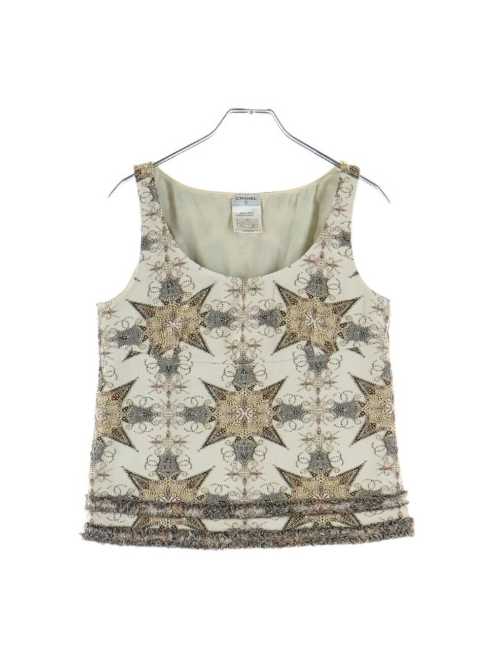 Chanel CC Logo Star Pattern Embroidery Polyester Nylon Sleeveless Top 8 Beige